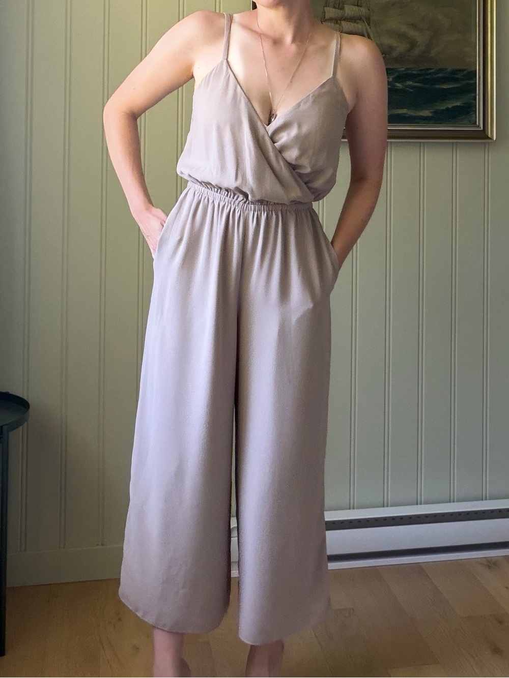 Wilfred Beige Wide Leg Spaghetti Strap Jumpsuit Wedding Guest Lightweight XS